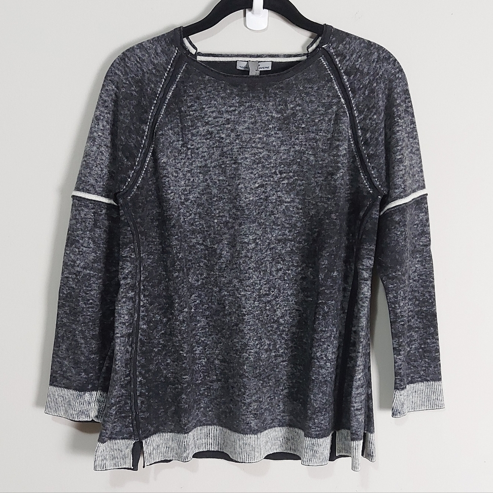 Soleil Women Heathered Soft Cashmere Long Sleeve Top Large Cutout Neckline Hem